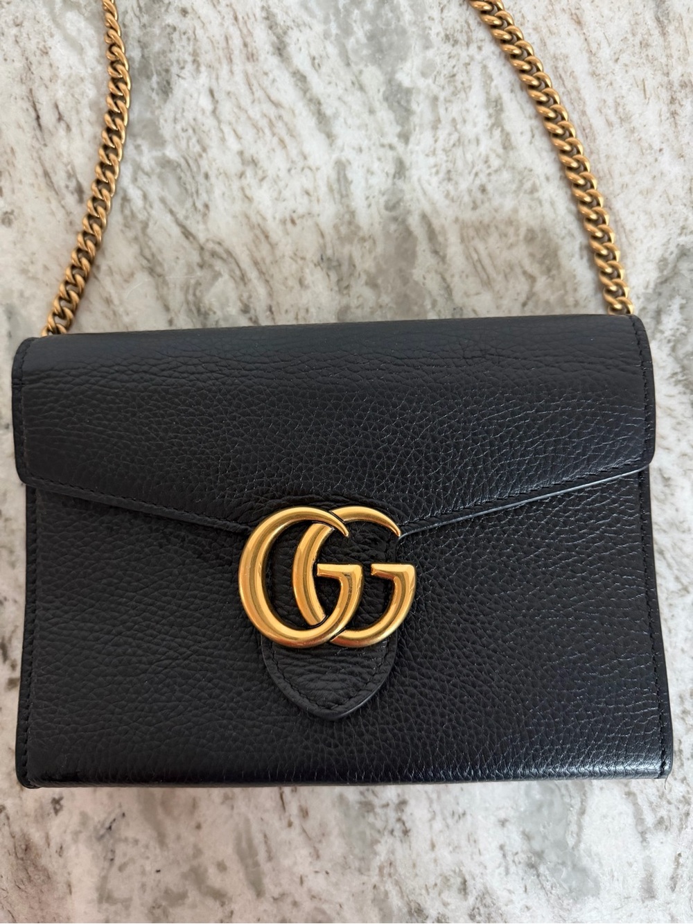 Gucci Black Leather GG Small Crossbody with Gold Chain - Picture 3 of 4